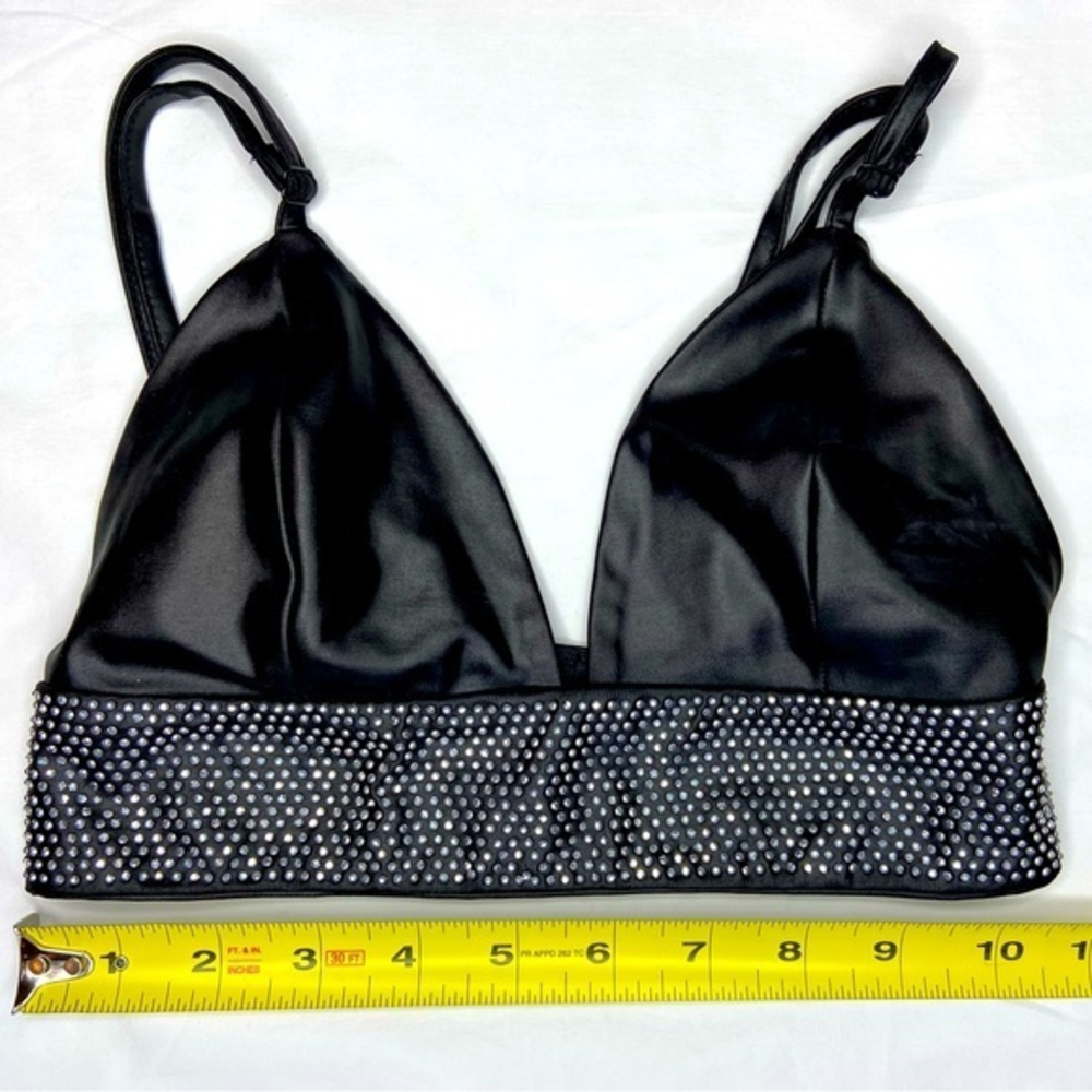 Kikiriki‎ diamond stud border on leather looking bra, s